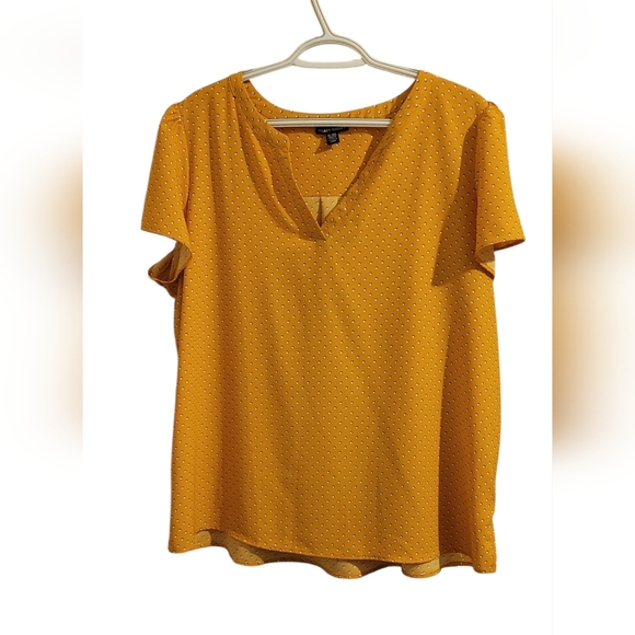 Hilary Radley Mustard Yellow And White Polka Dot Vee Neck Blouse Size XL - Picture 1 of 3